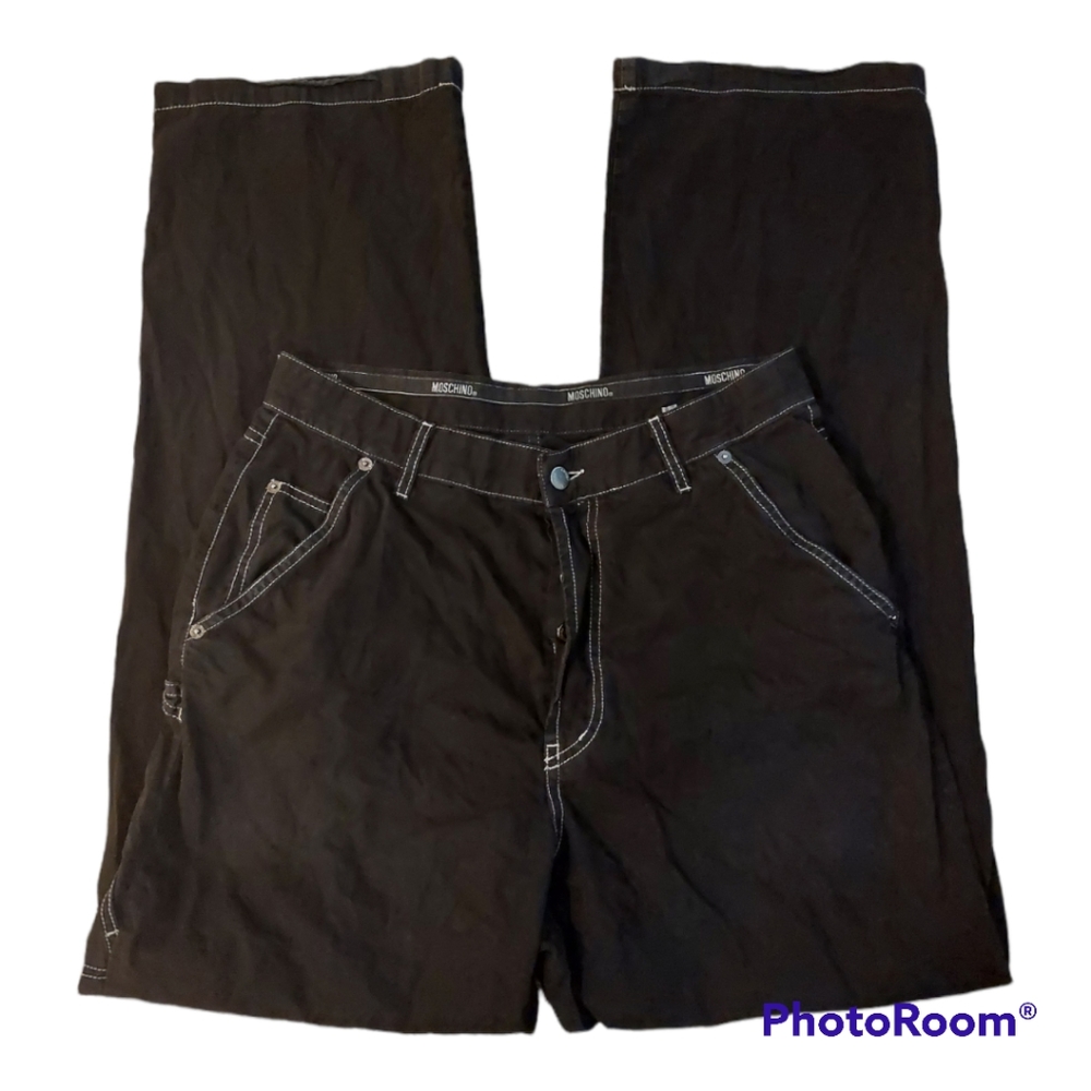 MOSCHINO Wide leg Pants Black with white stich Button Up Fly